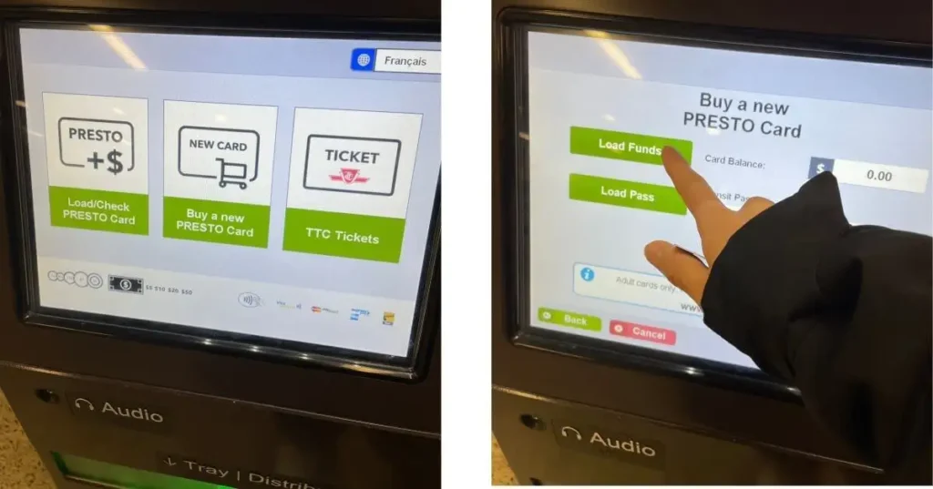 プレストカード自販機の購入画面の画像購入ボタンを指さしている画像