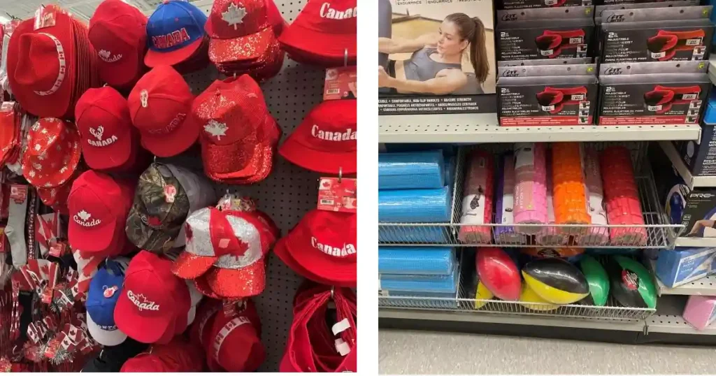 カナダのダララマで販売している商品の画像紹介　日本のDAISOのように様々な雑貨が売られている　帽子の画像